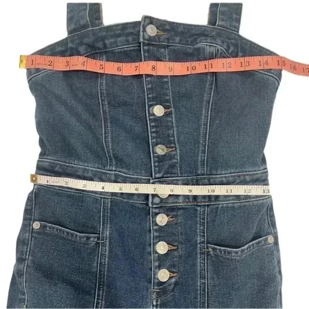 Express‎ Medium wash button front slim Jean overalls - Picture 4 of 9